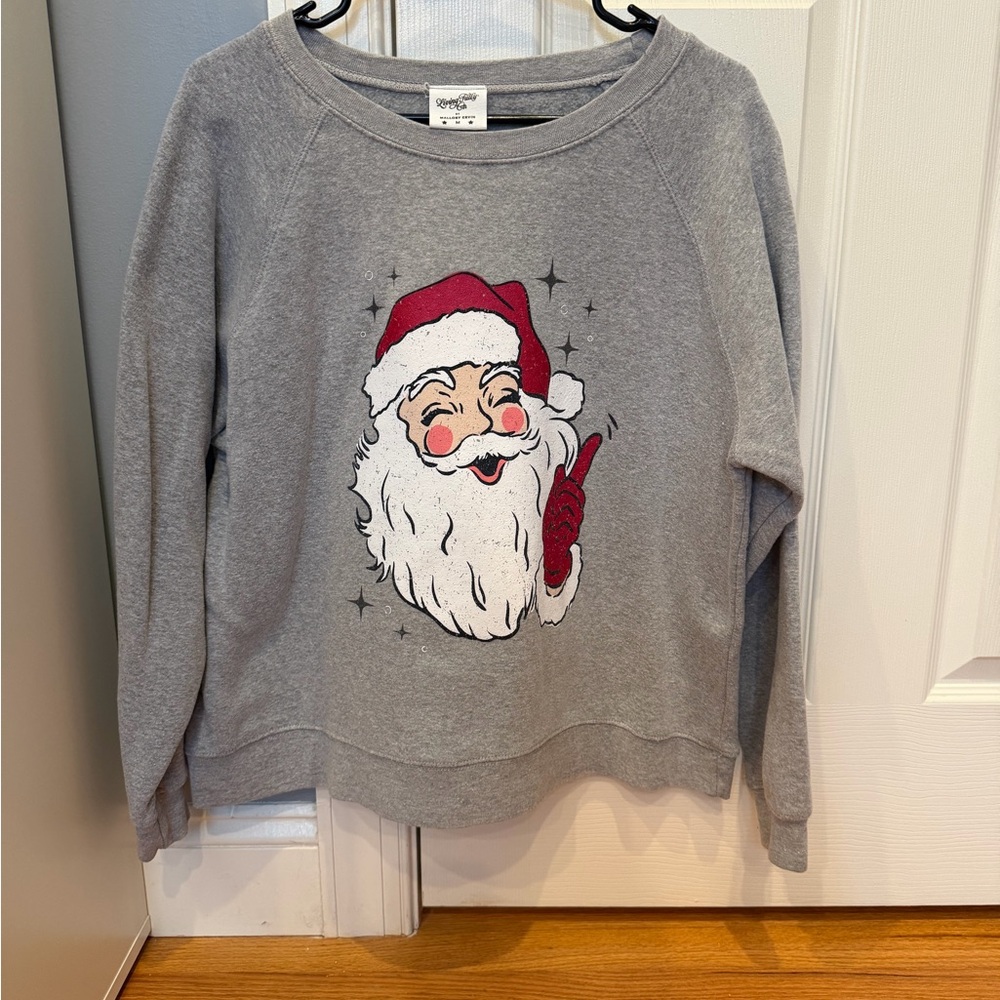 Mallory Ervin Santa Graphic Grey Holiday Sweatshirt